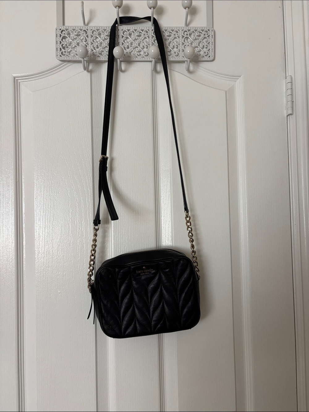 kate spade Black Quilted Leather Crossbody with Chain Strap